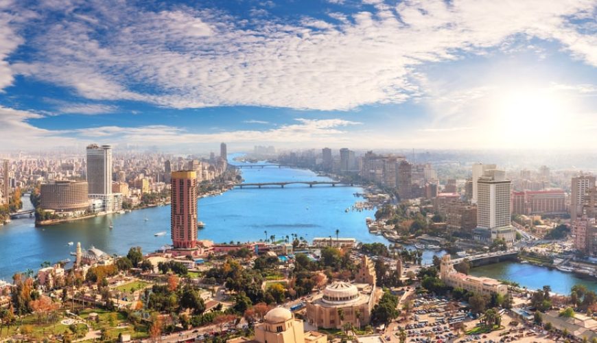 Skyline-over-the-Nile-in-Cairo-aerial-view-Egypt