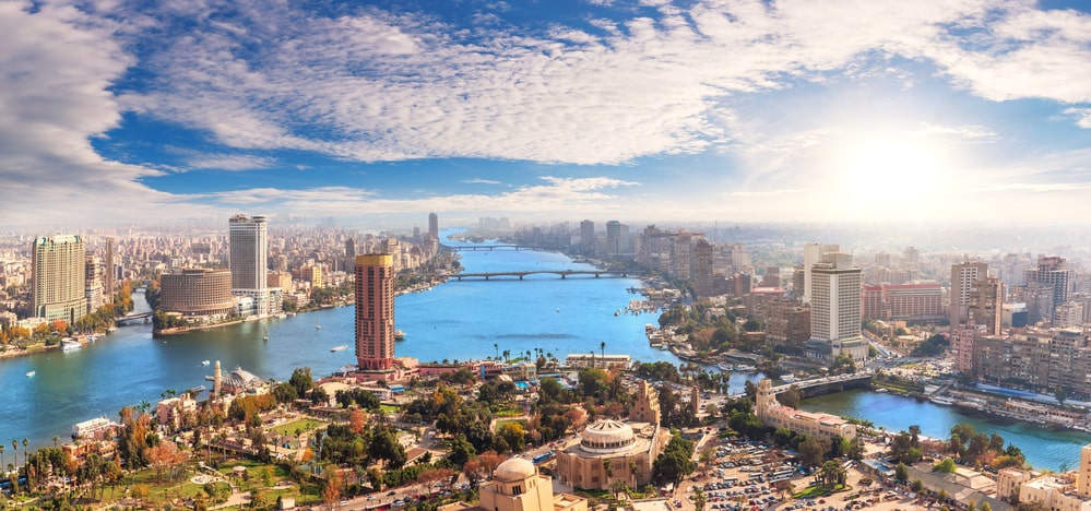 Skyline-over-the-Nile-in-Cairo-aerial-view-Egypt